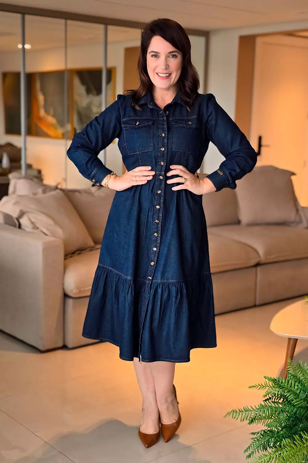 Vestido Jeans Manga Longa