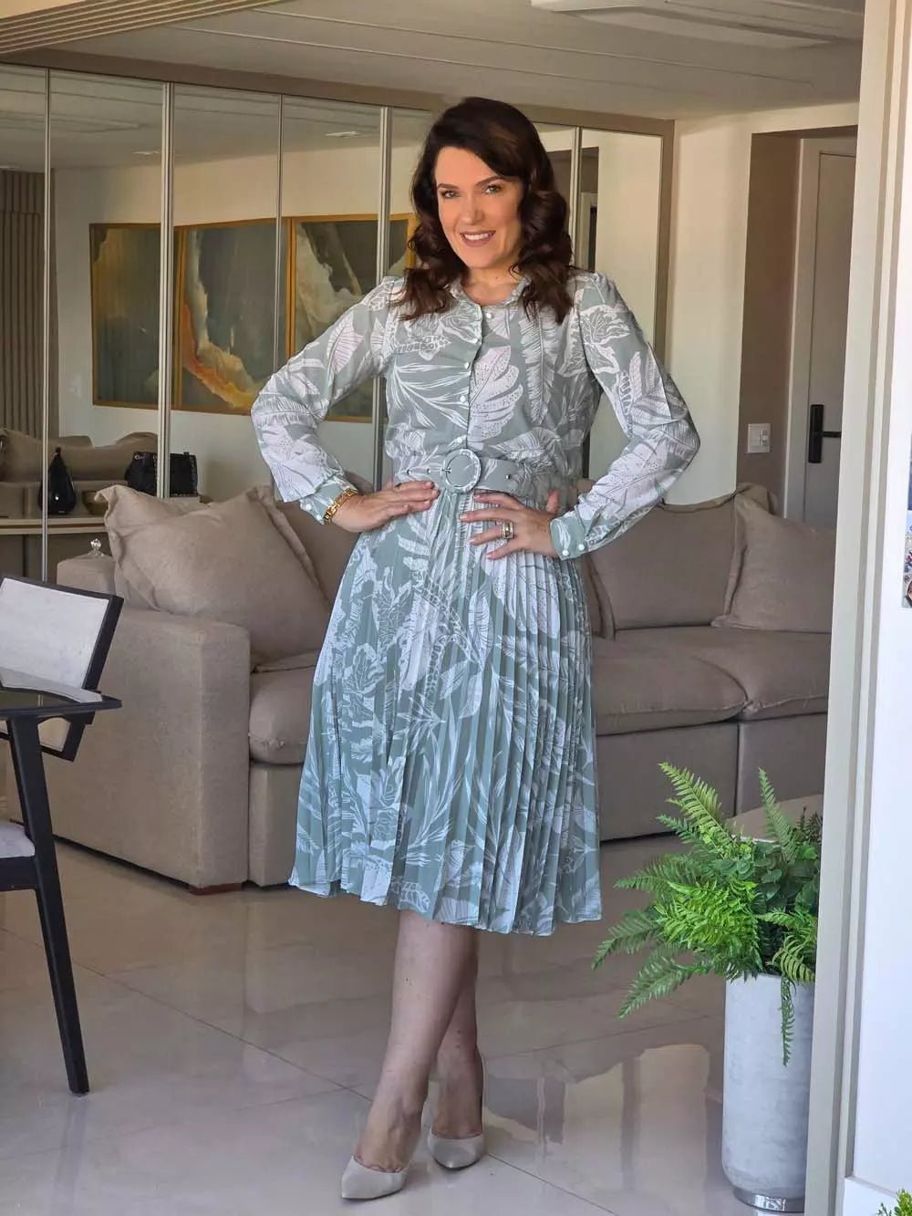 Vestido c/ Manga longa Saia Plissada