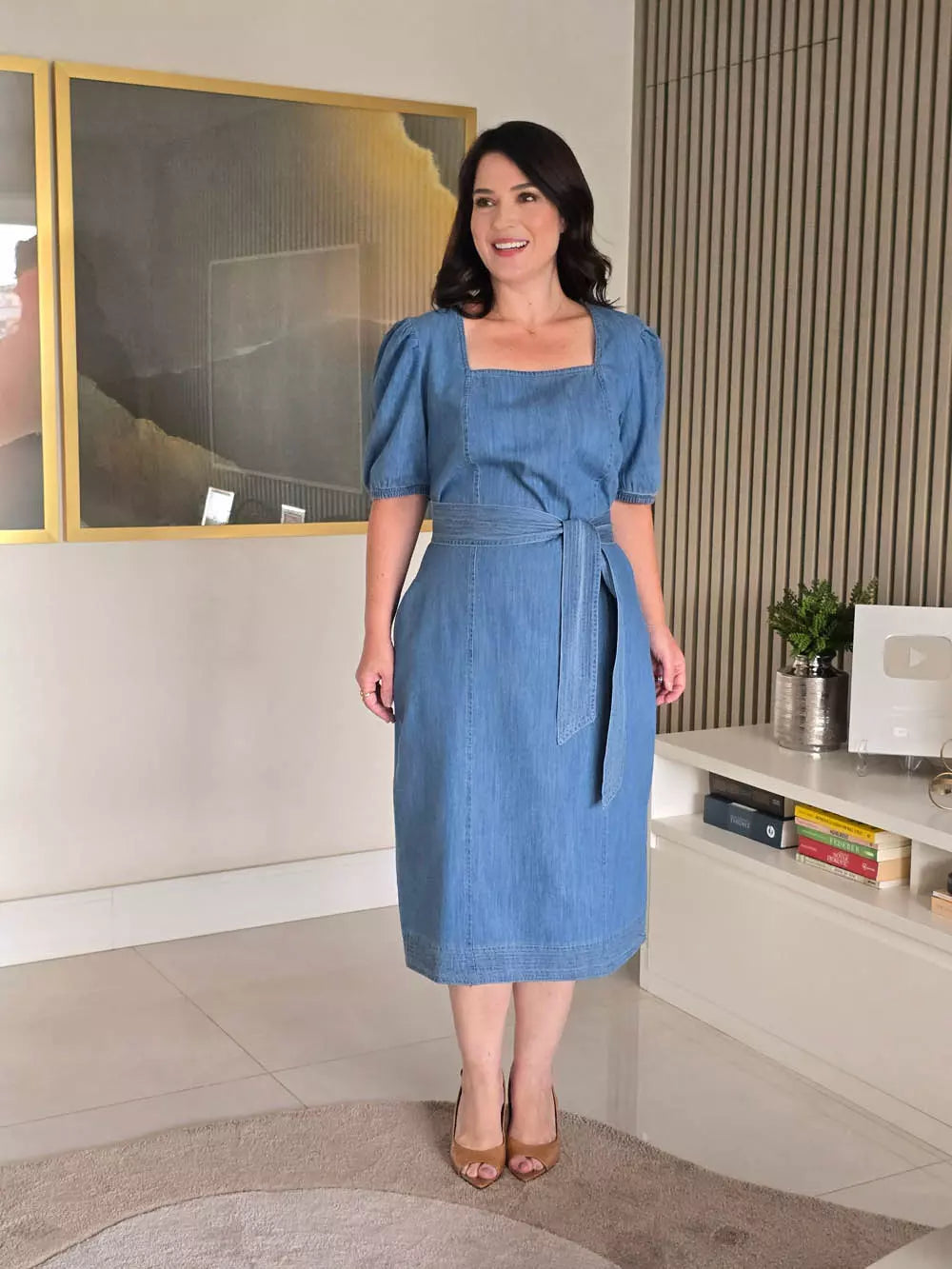 VESTIDO TUBINHO JEANS COM CINTO