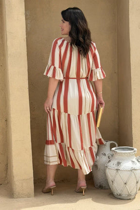 Vestido Marina Listrado Nude em Viscose