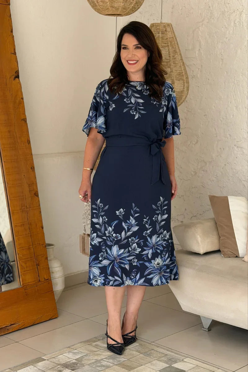Vestido Janet Azul Marinho Floral em Viscose
