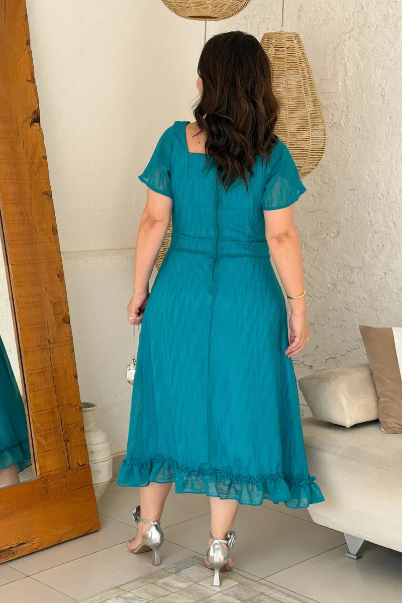 Vestido Jade Verde em Chiffon com Foils