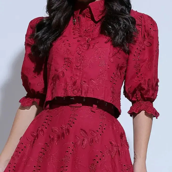 Conjunto Feminino Richelieu 3D Vermelho Bordado Luma - FL23